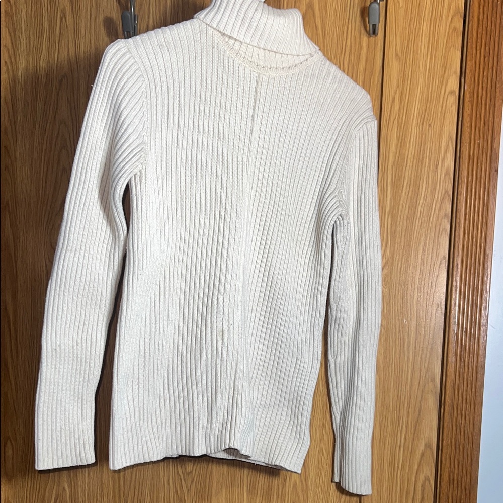 Lands' End Cream Ribbed Turtleneck Sweater